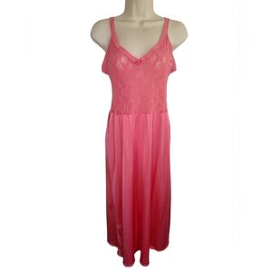 Vintage Bestform Coral Pink Nylon Lace Bodice Chemise Nightgown Size L